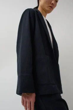 No.6 Store Drapey Blazer in Black Warp and Indigo Weft
