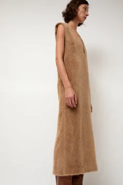 No.6 Store Eco Fur Deep V Dress in Camel