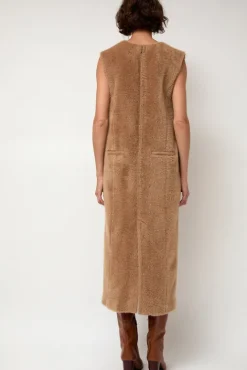 No.6 Store Eco Fur Deep V Dress in Camel