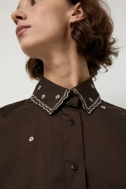 No.6 Store Embroidery Shirt in Chocolate