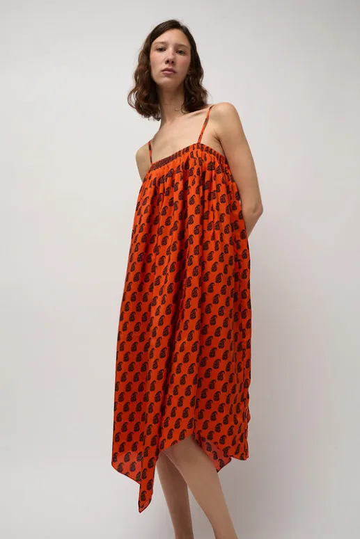 No.6 Store Etretat Print Handkerchief Dress in Vermillion Paisley
