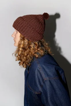 No.6 Store Fold Up Long Pom Pom Beanie in Dark Brown