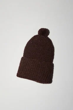 No.6 Store Fold Up Long Pom Pom Beanie in Dark Brown