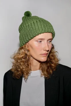 No.6 Store Fold Up Long Pom Pom Beanie in Grass