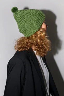 No.6 Store Fold Up Long Pom Pom Beanie in Grass
