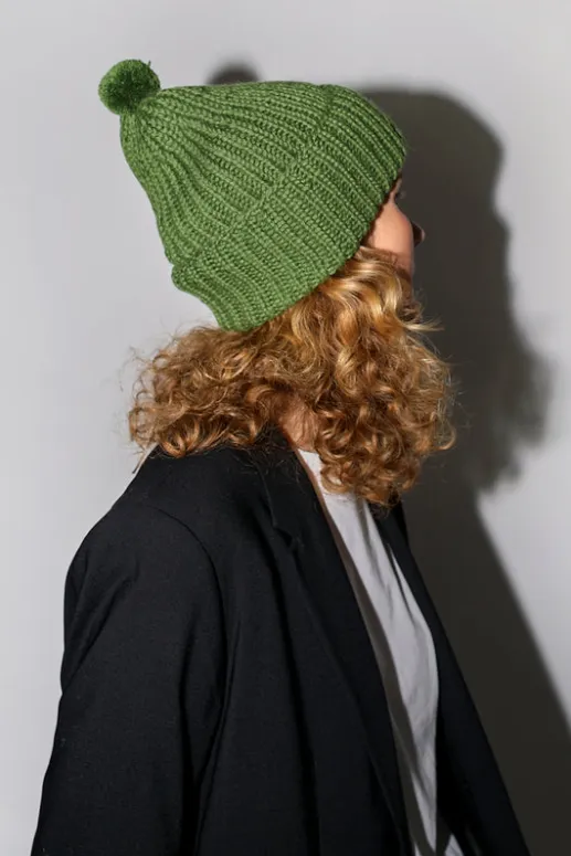 No.6 Store Fold Up Long Pom Pom Beanie in Grass