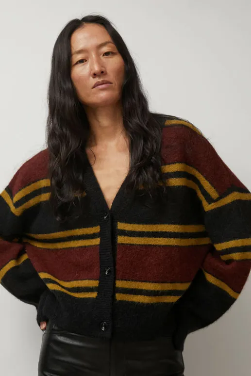 No.6 Store Gabriel Cardigan in Brown and Black Stripe