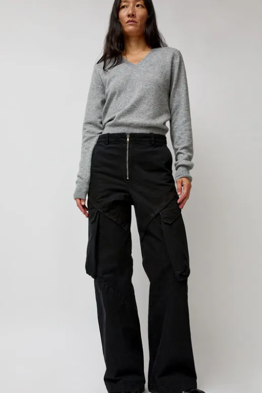 No.6 Store Garment-Dyed Gabardine Wide Cargo Pants in Carbon Pigment