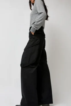 No.6 Store Garment-Dyed Gabardine Wide Cargo Pants in Carbon Pigment