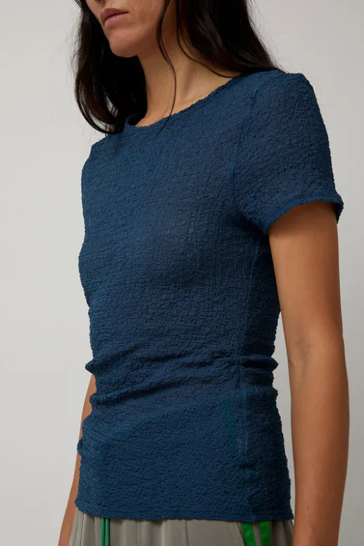No.6 Store Gauze Ruched Tee in Anthracite Blue