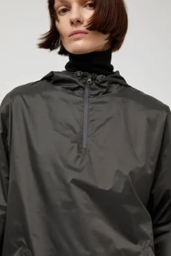 No.6 Store Glossy Nylon Half Zip Jumper in Charcoal