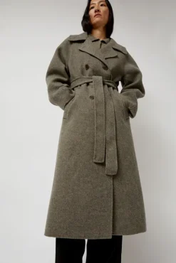 No.6 Store Handmade Long Wool Coat in Khaki Gray