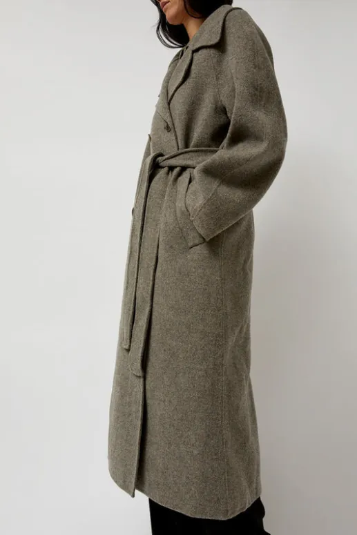 No.6 Store Handmade Long Wool Coat in Khaki Gray