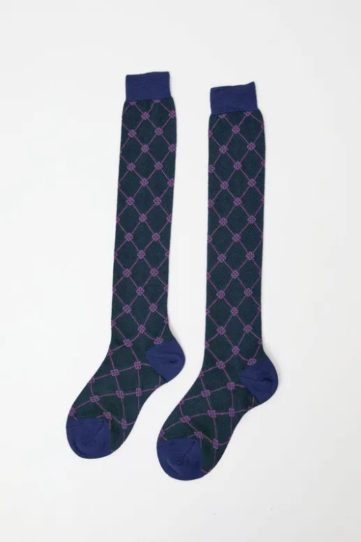 No.6 Store Knee High Clover Patterned Socks in Bluette
