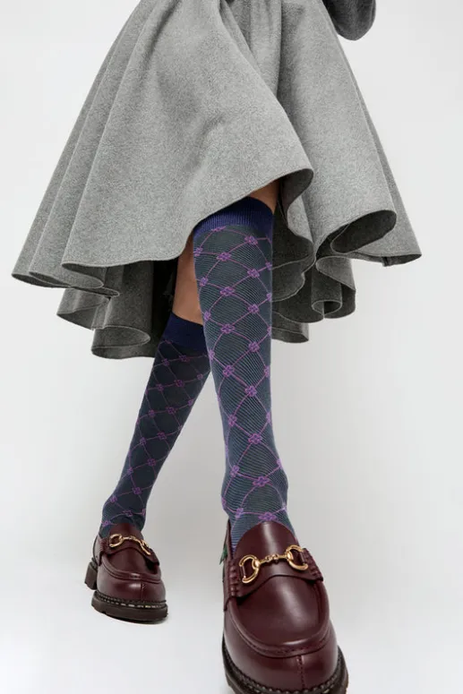 No.6 Store Knee High Clover Patterned Socks in Bluette