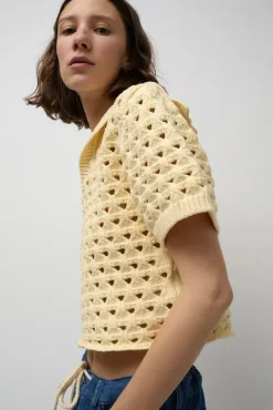 No.6 Store Knitted Short Sleeve Polo in Eggshell
