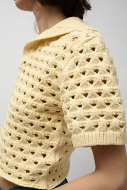 No.6 Store Knitted Short Sleeve Polo in Eggshell