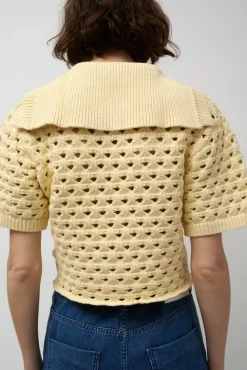 No.6 Store Knitted Short Sleeve Polo in Eggshell