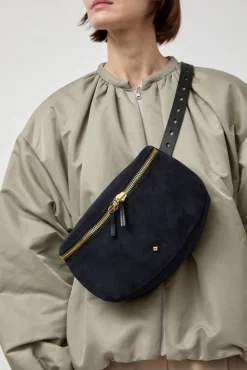 No.6 Store La New Grande Lili Velours Bag in Noir and Bleu Universe