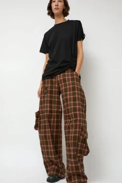No.6 Store Lawn Cargo in Pink Brown Plaid