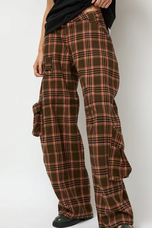 No.6 Store Lawn Cargo in Pink Brown Plaid