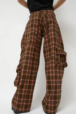 No.6 Store Lawn Cargo in Pink Brown Plaid