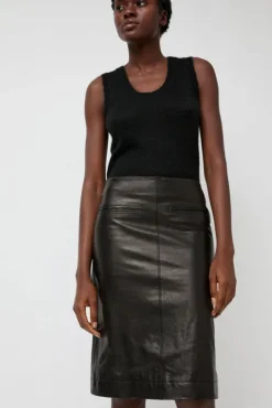 No.6 Store Leather Midi Skirt in Black