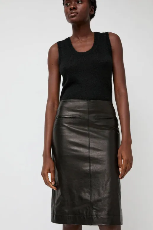 No.6 Store Leather Midi Skirt in Black