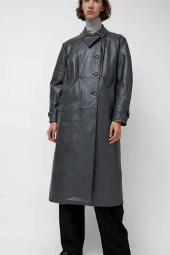 No.6 Store Leather Scarf Trench in Charcoal