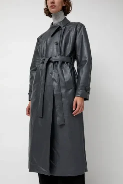 No.6 Store Leather Scarf Trench in Charcoal