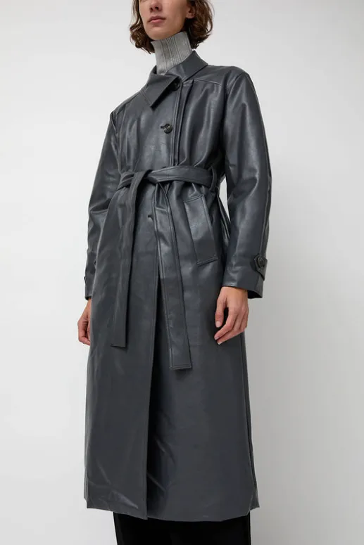 No.6 Store Leather Scarf Trench in Charcoal