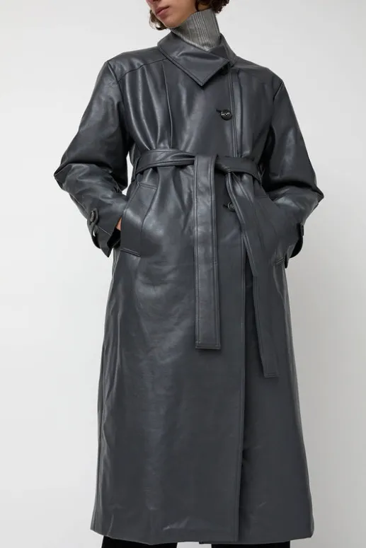 No.6 Store Leather Scarf Trench in Charcoal