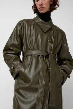 No.6 Store Leather Scarf Trench in Khaki