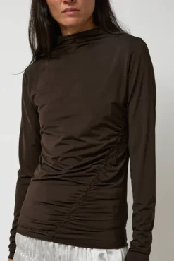 No.6 Store Light Jersey Slim Shirring Top in Brown