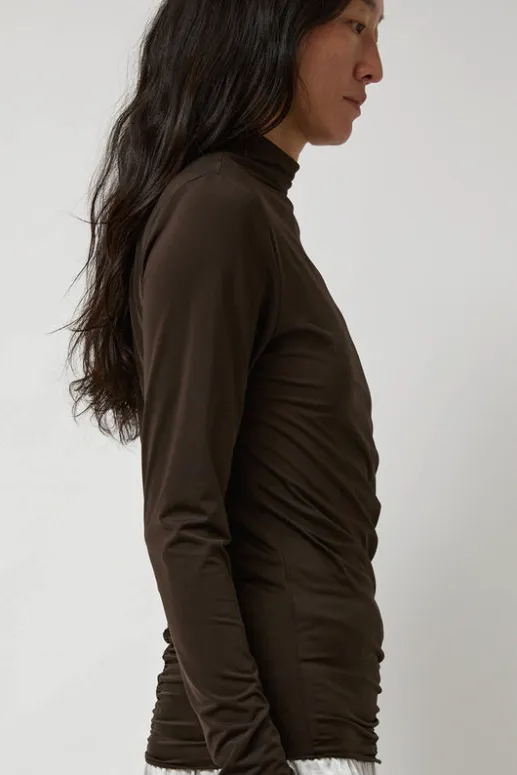 No.6 Store Light Jersey Slim Shirring Top in Brown