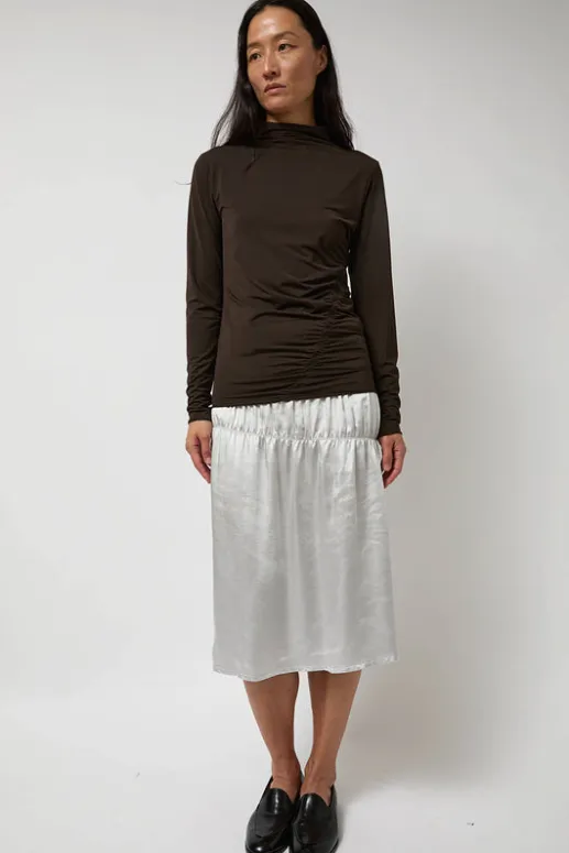 No.6 Store Light Jersey Slim Shirring Top in Brown