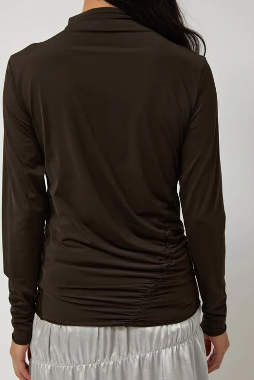 No.6 Store Light Jersey Slim Shirring Top in Brown