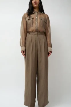No.6 Store Linen Blend Wide Leg Pants in Dark Tan