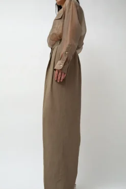 No.6 Store Linen Blend Wide Leg Pants in Dark Tan