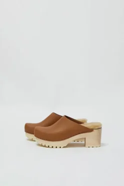 No.6 Store Liza Clog on Mid Tread in Palomino with Ink Aviator Shearling