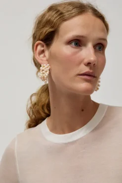 No.6 Store Logo Pearl Cluster Earrings in White