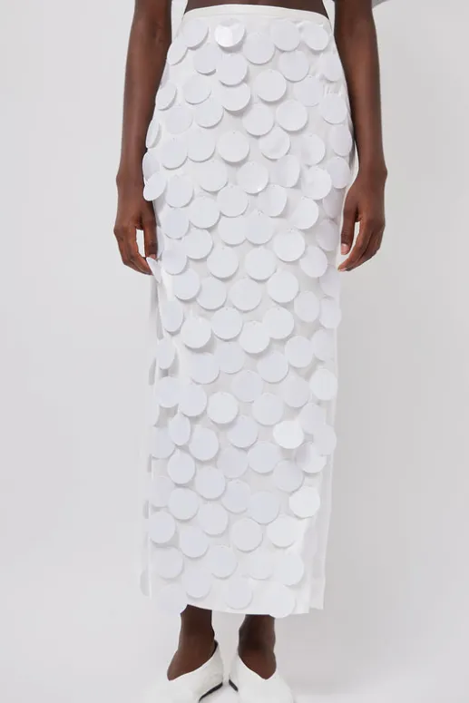 No.6 Store Long Sequin Skirt in White