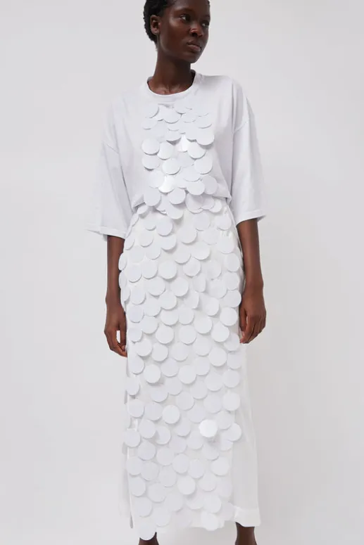 No.6 Store Long Sequin Skirt in White