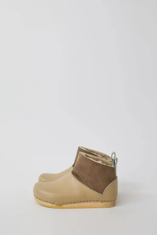 No.6 Store Low Shearling Clog Boot on Flat Bendable Base in Clay