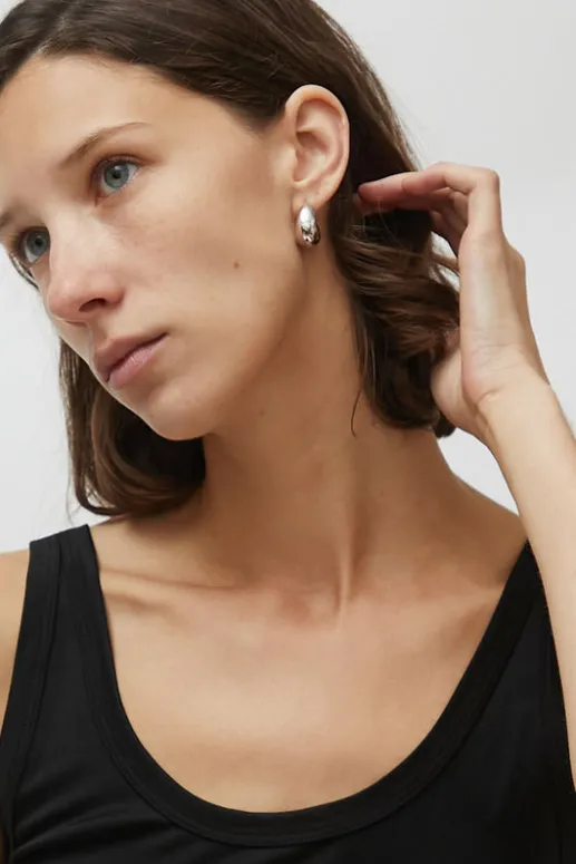 No.6 Store Medium Volume Waterdrop One Touch Earrings in Silver
