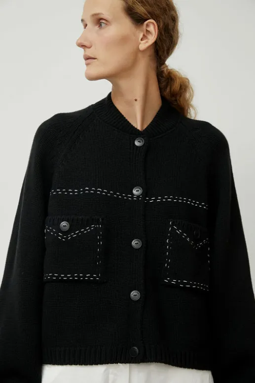 No.6 Store Merino Wool Stitched Cardigan in Black
