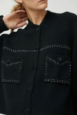No.6 Store Merino Wool Stitched Cardigan in Black