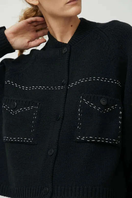 No.6 Store Merino Wool Stitched Cardigan in Black