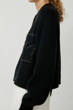 No.6 Store Merino Wool Stitched Cardigan in Black