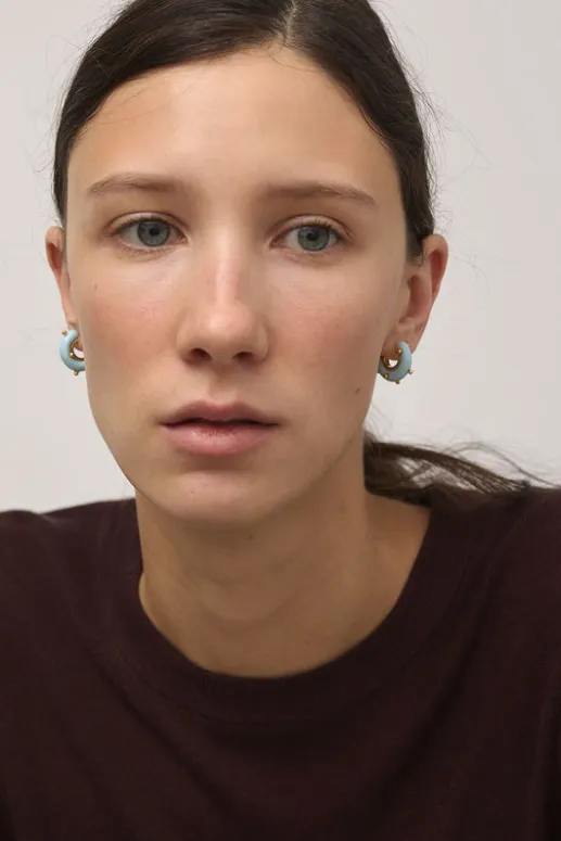 No.6 Store Mini Moon Earrings Set in Pale Blue